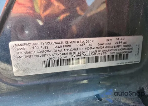 2010 Volkswagen Jetta Tdi from USA, damaged, VIN 3VWAL7AJ2AM124178